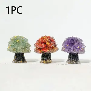 Natural Crystal Stone Mushroom Tree Statue, 1 Count Reiki Stone Figurine, Fengshui Sculpture for Home Office Decoration, Amethyst