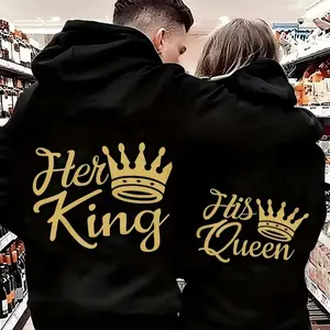 King Queen Matching Couple Hoodie, Her King His Queen Matching Hoodies for Couples, Romantic Minimalist Hoodie, Boyfriend Girlfriend Couple Gift Hoodie for Him and Her