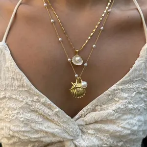 Stylish Summer Accessory: Women's Gold-Plated "Sea Breeze" Necklace — Hypoallergenic