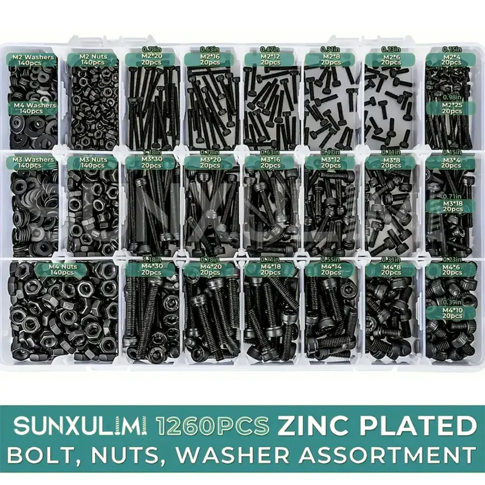 1260Pcs Metric Stainless Steel Hexagonal Hex Socket Cap Screws Nuts & Bolts Fastener Set with Anti-Rust Coating, M2-M3-M4 Sizes, Washers, Portable Storage Case for DIY Home Projects, Auto Repair