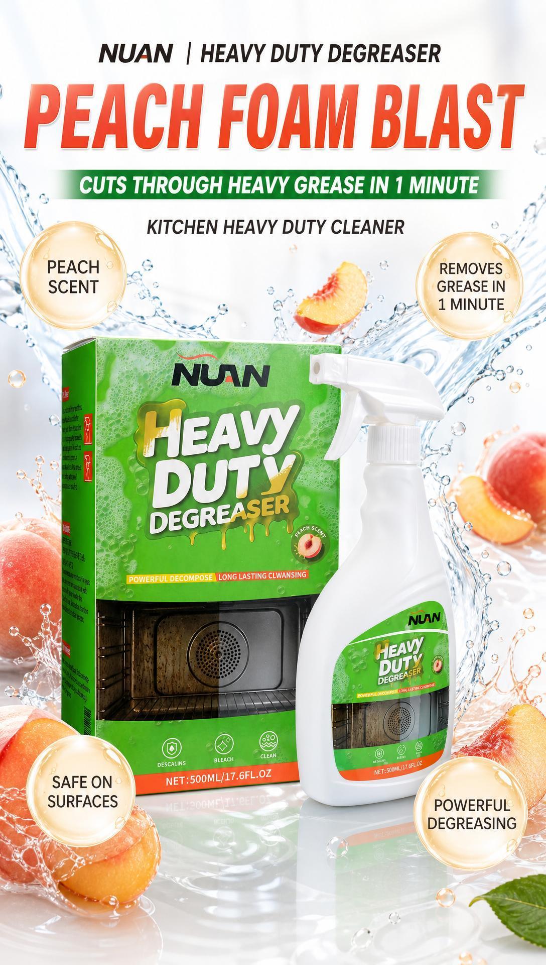 NUAN heavy duty degreaser-Range Hood Cleaner Spray, Heavy Duty Kitchen Grease Remover for Hood Filters, Stovetops, Backsplash & Stainless Steel Surfaces
