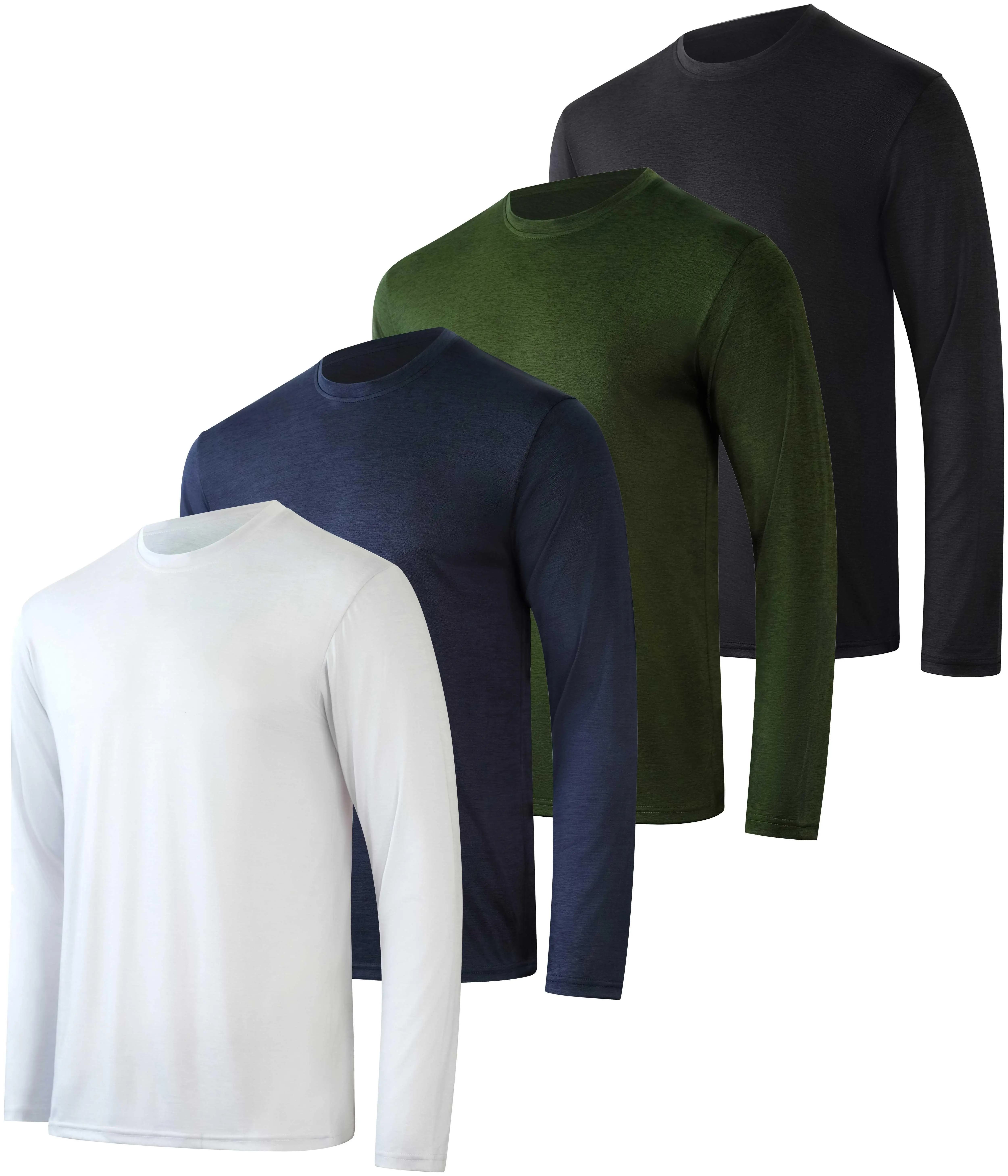 Real Essentials 4 Pack: Mens Long Sleeve Dry Fit T Shirts Hiking Fishing Workout Gym Work Sun UPF 50 Wicking Running Tee