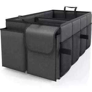 1PC Trunk Organizer - Car Organizer, Car Storage, Foldable Trunk organizer for SUVs & Sedans, Sturdy Car Organization for Car Accessories, Tools, Sundries, Black, 2 Compartments
