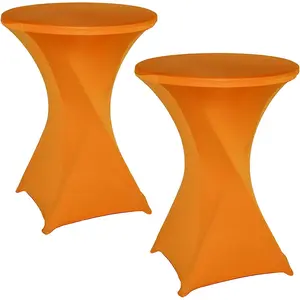 2 Pack 32x43 Inch Orange Cocktail Spandex Round Tablecloth Stretch Spandex Cocktail Table Fitted Cover for Weddings, Banquets, Events, Parties, Restaurants