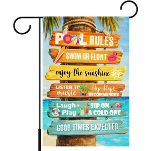 Pool Rules Garden Flag for Outside,Summer Swimming Pool Yard Flags for Lawn Porch Outdoor Decorations 12x18 Double Sided