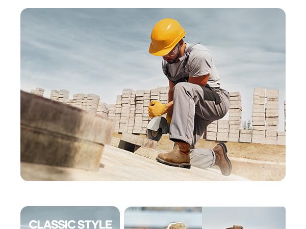 NORTIV 8 Steel Toe Cowboy Boots for Men Western Square Toe Leather Work Boots with Hazard Protection Goodyear Welt Construction Oil Slip Resistant Outsole