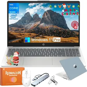 HP Touchscreen Laptop, Intel Core i3-N305, 15.6 inch Anti-Glare LED Display, up to 32 GB RAM | up to 1 TB SSD, HDMI, Numeric Keypad, Webcam, Wi-Fi 6, Windows 11 Pro, Copilot AI, Blue, with Accessories