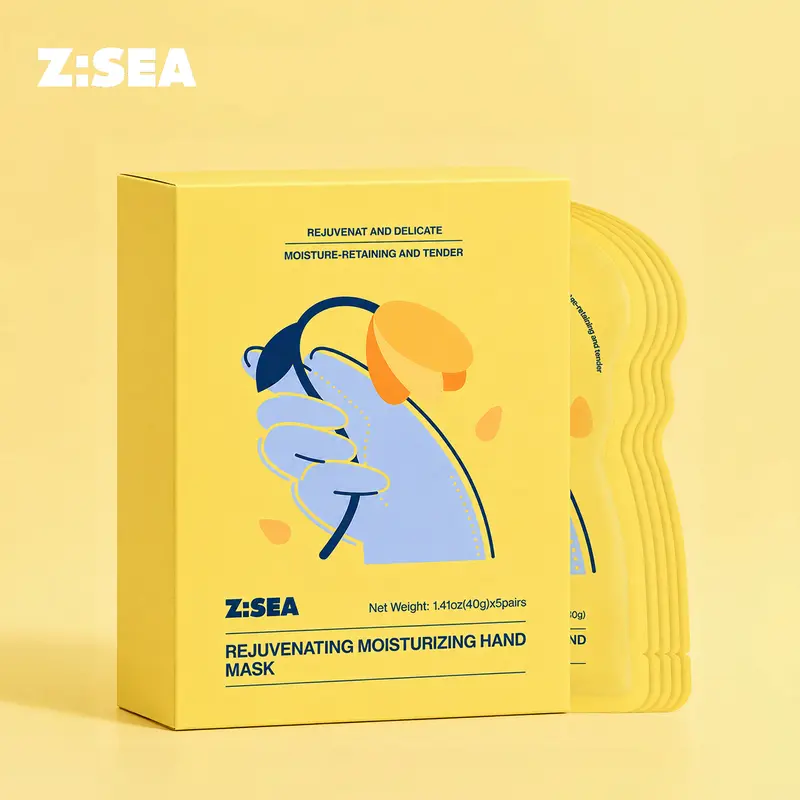 Z:SEA Disposable Moisturizing Gel Hand Mask Gloves (Pack of 5) - All-Purpose Rejuvenation Moisturizer with Shea Butter, Niacinamide, Meadowfoam Seed Oil, Vitamin E to Hydrate, Repair Rough Skin, Soften for Healthy Hands Daily Care,familyfun