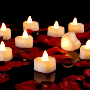 24 Heart LED Tea Lights Candles Kit, Rose Petals and Candles Set for Proposal, Anniversary, Valentine's Day, Special Romantic Night, Wedding Table Decor