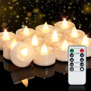 Homemory 12count Flameless LED Tea Lights with Remote & Timer, 400+Hours Realistic Flickering Battery Candles for Seasonal, Tabletop, and Centercounts Decor