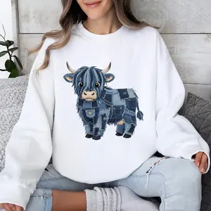 Women's Casual Sports Hoodie, Highland Cow Art Print Design Top