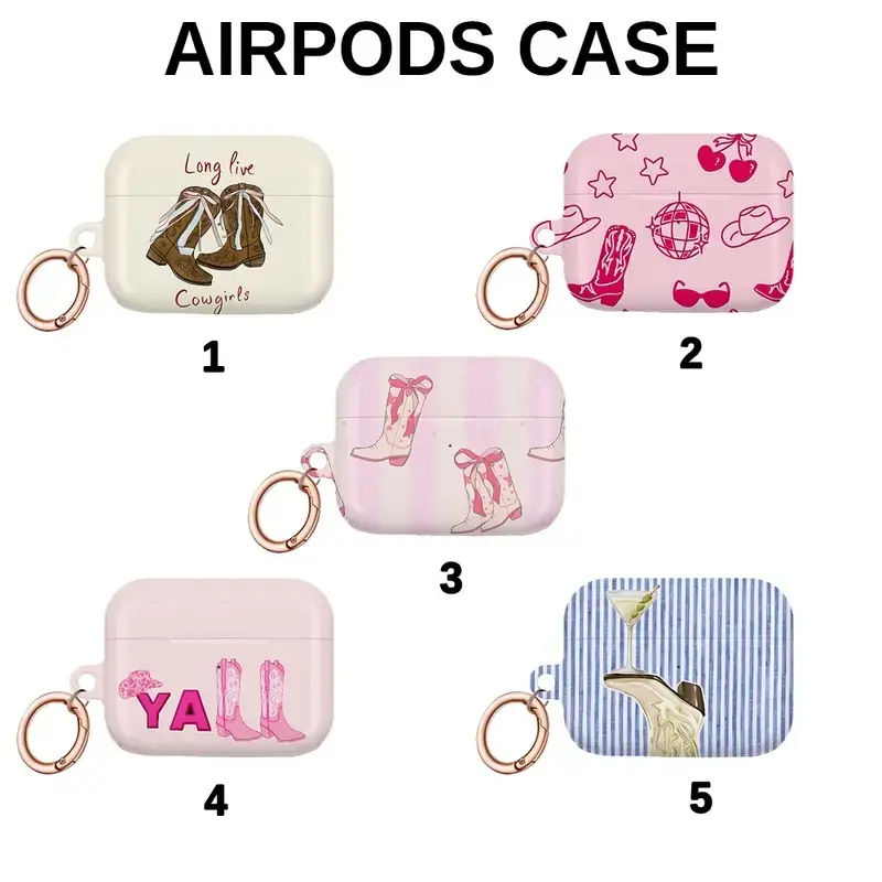 Western Cowgirl Boot Wireless Headphone Case - Polycarbonate Protective Cover with Protection, Carabiner, Charging Cutout, Qi Compatible for Gen 1-4 & Pro 1-2 Earbuds, Cute Durable Rodeo Aesthetic Gift for Country Girls