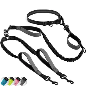Hands Free Double Dog Leash - Dual Leash for 2 Dogs - with Handles, Reflective Stitches - No Pull, Tangle Free, for Dog Walking, Hiking, Canicross, Walking Harness