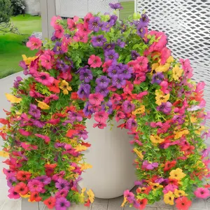 2pcs eucalyptus violets, artificial hanging plants for outdoor autumn decoration, real vines with UV resistant appearance for outdoor home, indoor flower pots, porch, terrace, and courtyard decoration