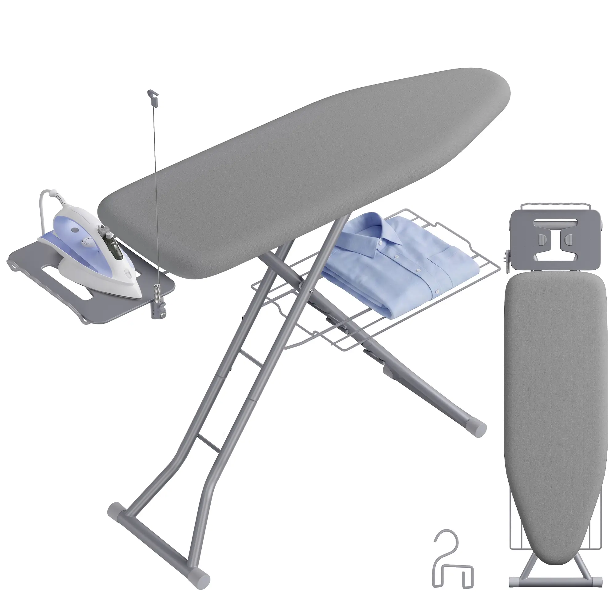SONGMICS Folding Ironing Board, 13x43, 7-Level Adjustable Height Iron Board with Iron Rest, Cord Holder, Storage Rack, Steel, for Laundry Room
