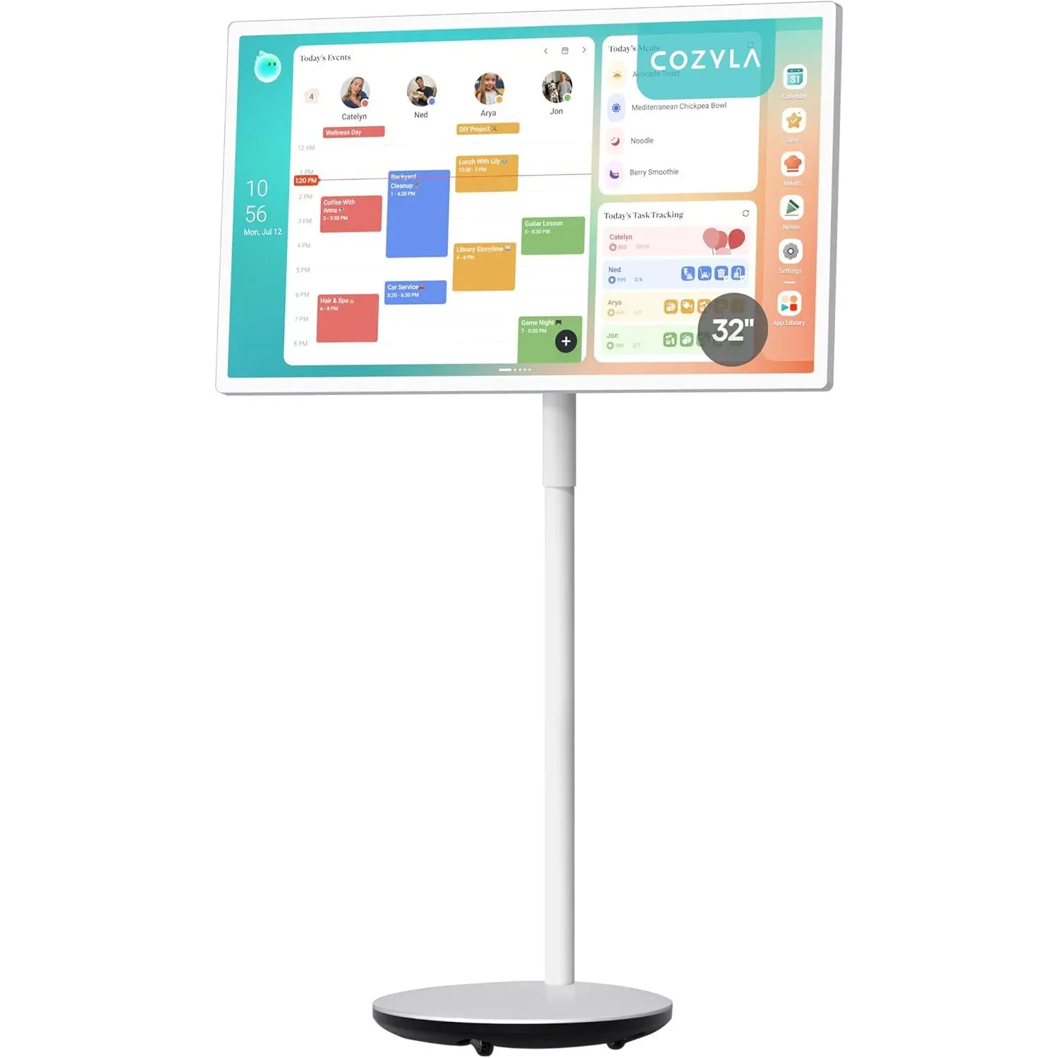 Calendar Plus Go: 32" Mobile Smart Digital Calendar Family Dashboard | Electronic Touch Screen, Chore Chart with Reward System, Meal Planner, Rolling Stand, App Store Support, Built-in Voice Agent