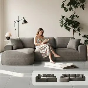 [Summervibes] Boneless Sectional Couch 107'' Modular L-Shaped Boneless Couch Modern Woven Textured Sectional Couch with Chaise Convertible Design No Assembly Required Perfect for Living Room Spring Home Decor Family Gift