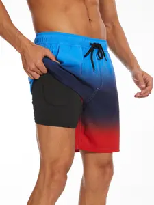 Quick-Dry Gym Shorts Beach Pants Gradient Print Sweat-Wicking Compression Lining Indoor Gym Vacation Pool, Casual Fitted Drawstring Waist Pockets, Graphic Print Shorts