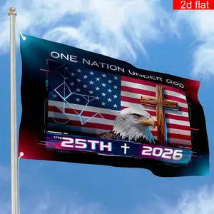 Patriotic 250th Anniversary American Independence Day Flag Banner, 1776-2026 Semiquincentennial Decor, One Nation Under God Bald Eagle Design, Durable Polyester for Outdoor USA Celebration