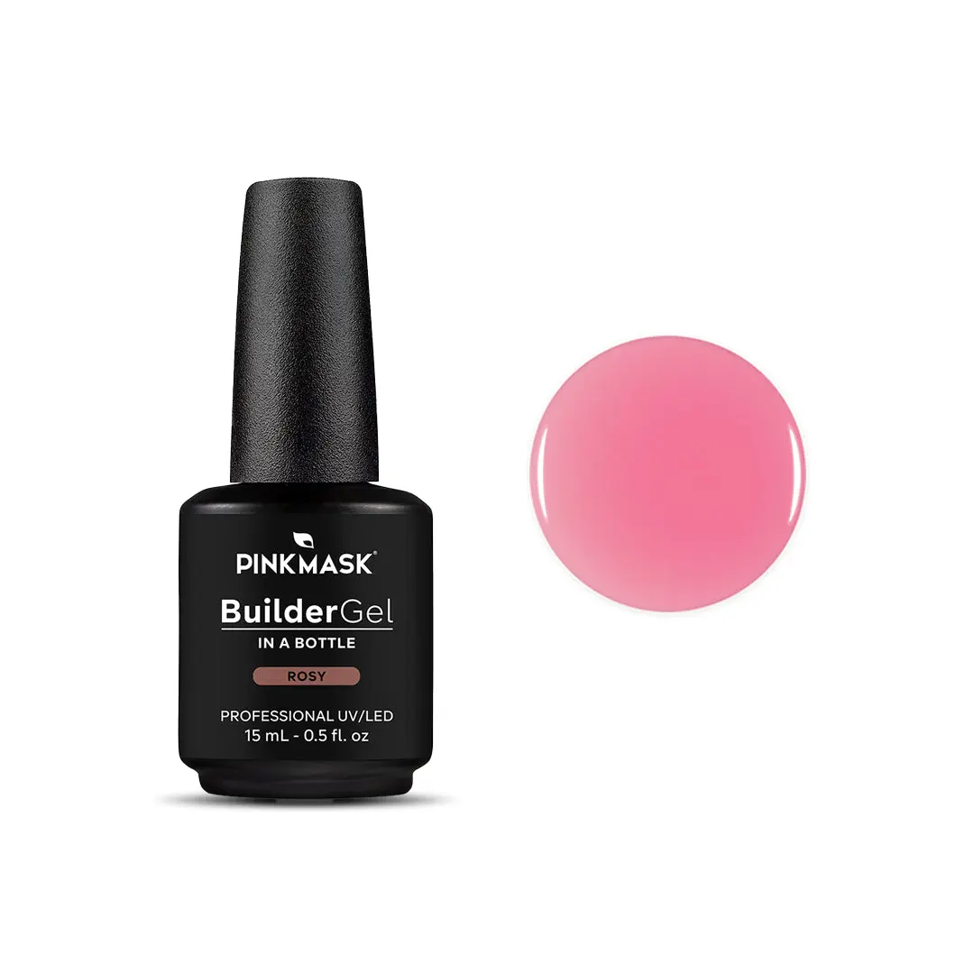 Rosy Builder Gel in a Bottle - Smooth, Self-Leveling No-File Formula for Nail Repair and Strengthening, Durable Nail Care Cosmetic, 15mL, Natural Nails