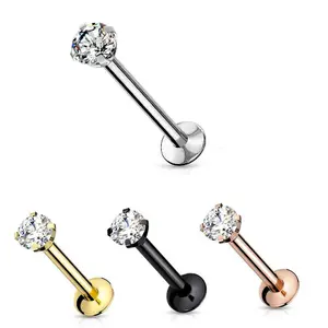 Surgical Steel Labret Stud 20 & 18 Gauge Threadless Flat Back CZ Gem