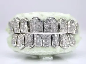 SSS Princes Cut Invisible Setting Diamond Icedout Grillz Solid Gold & VVS Moissanite Honeycomb Design Deep Cut Stones for Elegance