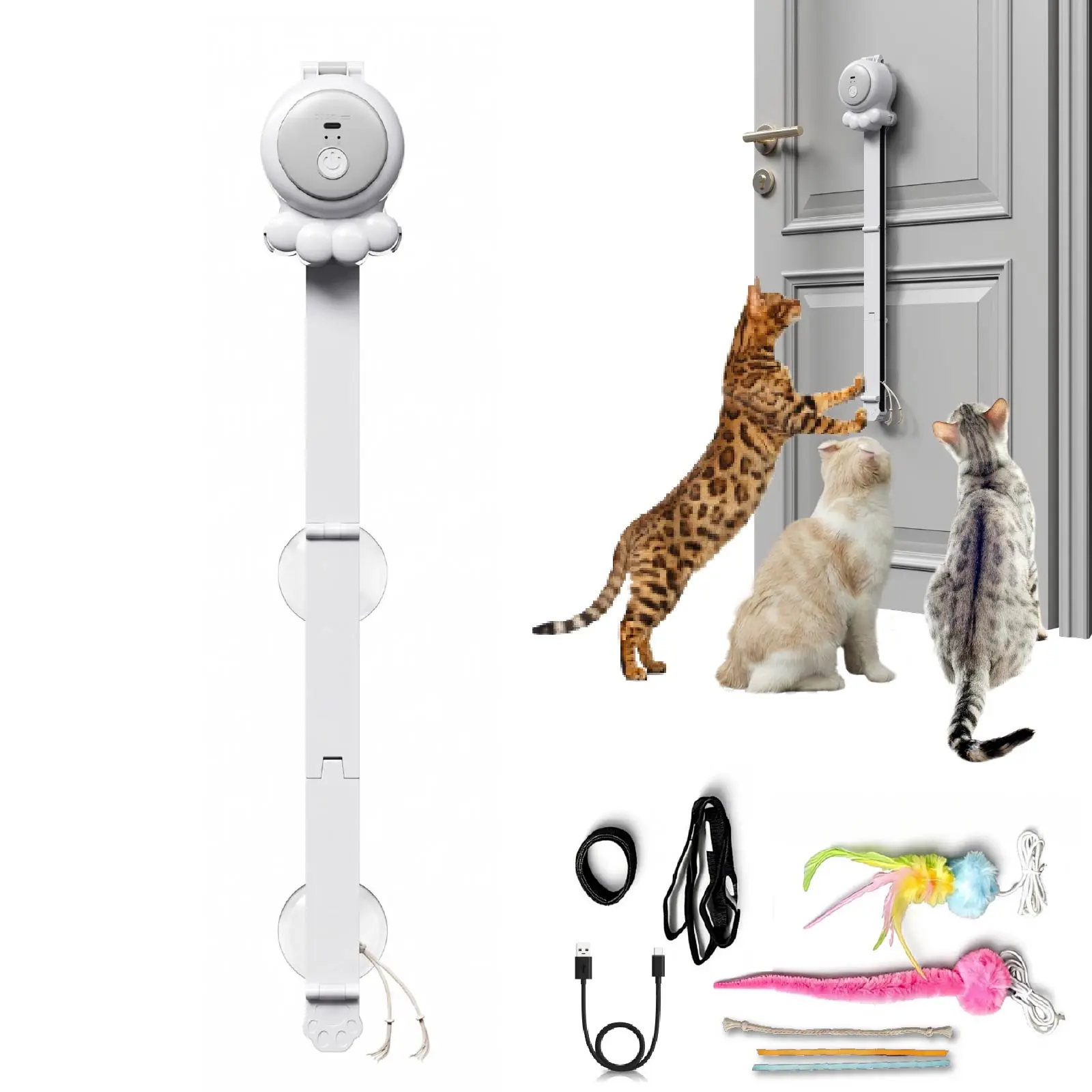 HAPPYCODE 2-in-1 Interactive Cat Toy: Rechargeable Automatic Indoor Toy |Perfect for Kittens & Adult Cats | Electric Toy with Suction Cup & Hanging Design | Must-Have for Bored & Overweight Cats,#Summervibes,#petlovers,cat toys for indoor cats,teaser toys