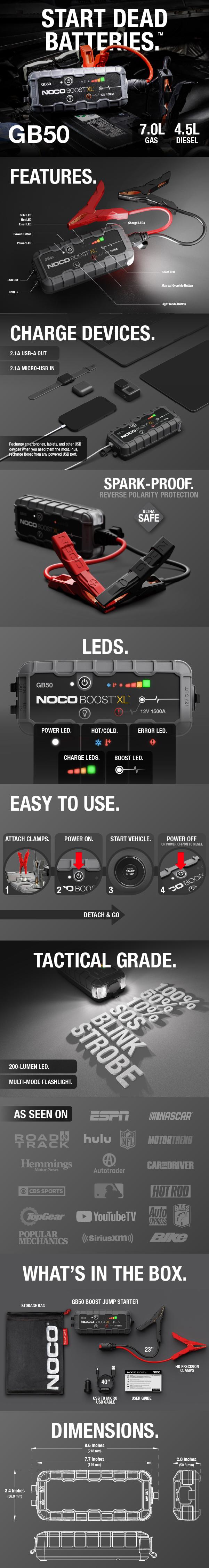NOCO Boost XL GB50 1500A UltraSafe Jump Starter for 7.0L Gasoline and 4.5L Diesel Engines Car Tool Kit Automotive