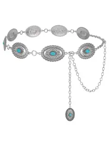 Women's Turquoise Waist Belt, Boho Style Metal Chain, Suitable for Dresses & Jeans, Casual Fashion Accessory, All Seasons Wear, Sparkling Western Belt