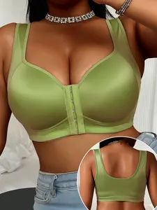 2PCS Plus Size Front Closure Bra, Full Coverage Supportive Wireless Lift Bra, Comfortable Everyday T-Shirt Bra