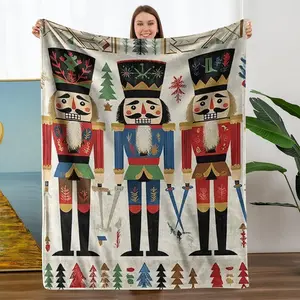 Comfortable Nutcracker Christmas Flannel Cozy Blanket, Soft Warm Multi-Purpose Throw for Sofa Bed Travel, Vintage Style All-Season Gift