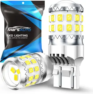 Marsauto Upgraded 3157 3156 LED Reverse Light Bulbs, Tail Backup Parking DRL Brake Light with Projector for 3047 3457 3056 3057 Bulbs Replacement, 500% Brighter 27-SMD Xenon White 6000K Pack of 2