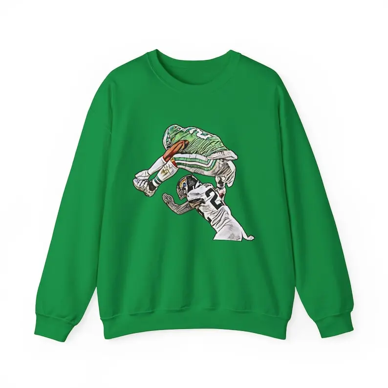 Saquon Barkley Jump Hurdle Backwards Philadephia Football, Iconic Moment, Kelly Green Crewneck Sweatshirt