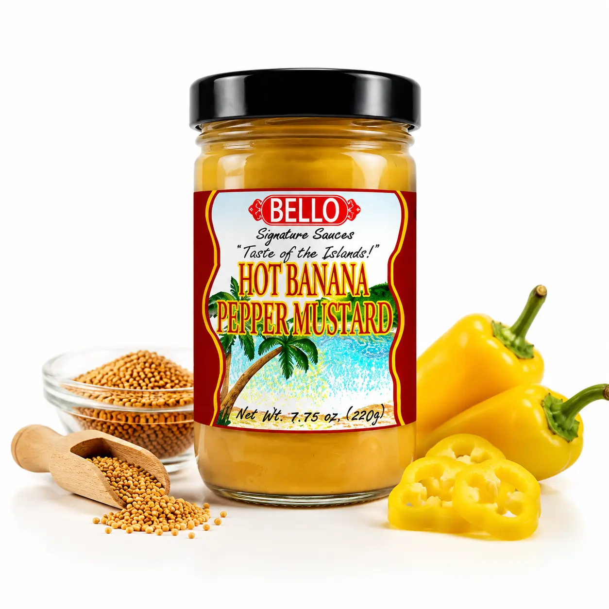 Bello Signature Hot Banana Pepper Mustard – Premium Spicy Mustard Sauce with Sweet Banana Pepper Flavor – Gourmet Condiment for Burgers, Hot Dogs, Sandwiches, Pretzels, Grilling, Dipping & Everyday Meals