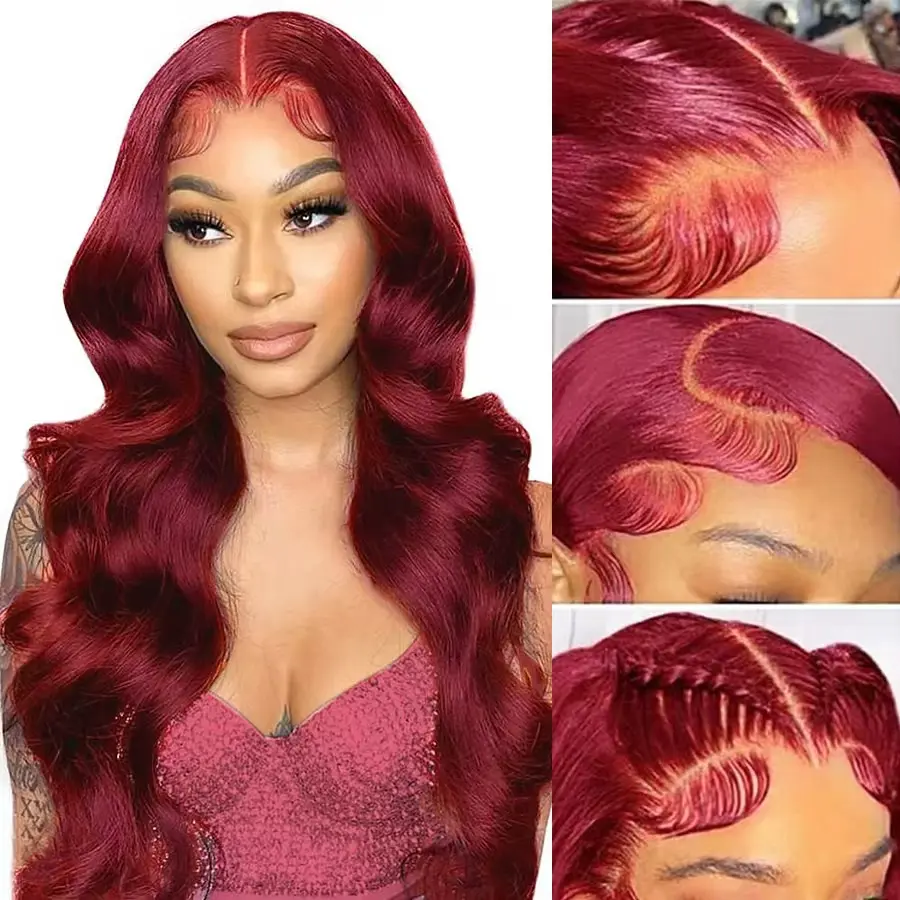 KINGSUP 13x6 Lace Front Wig Human Hair 200% Density Body Wave HD Lace Front Wigs for Black Women Soft Bouncy No Shedding Easy Install Adjustable Straps Collection of colored hair, including pink, blue, red, color 4 and color 27, and 99J color.