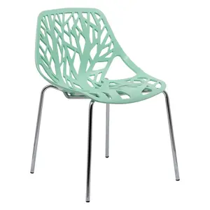 212 MAIN Modern Asbury Dining Chair - Mint, Chromed Legs, Contemporary Look, Cutout Back, Stackable Indoor Furniture