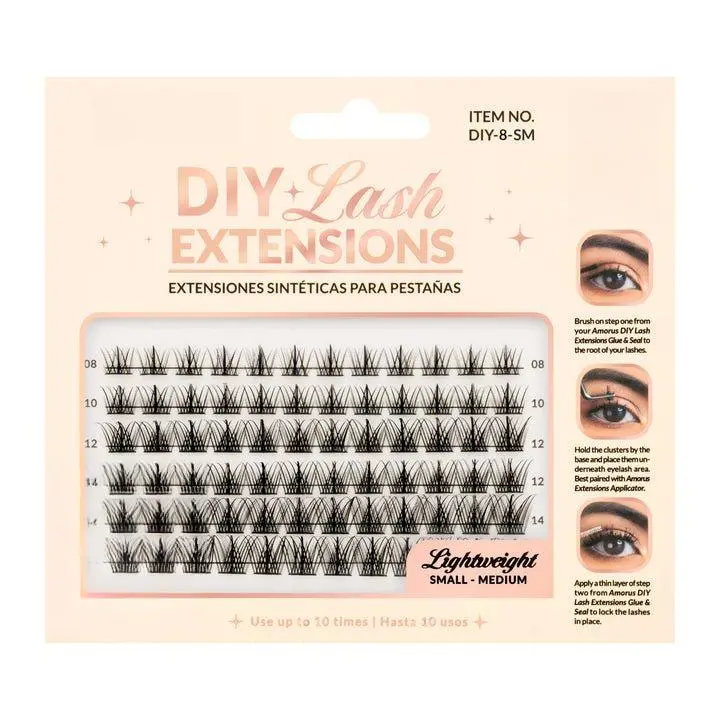 Amorus DIY Lash Extension 08 AMOR US - SM 8mm-14mm & ML 10mm-16mm Faux Mink Comfortable Band Up to 10 Uses with Amorus Glue & Seal