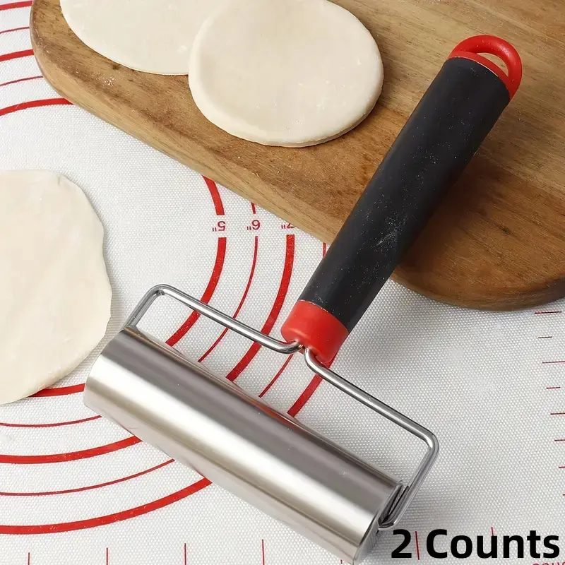 2pcs Pastry Roller, T Shaped Pizza Roller, Stainless Steel Rolling Pin, Dough Baker Roller, Baking Tools, Kitchen Gadgets, Kitchen Accessories