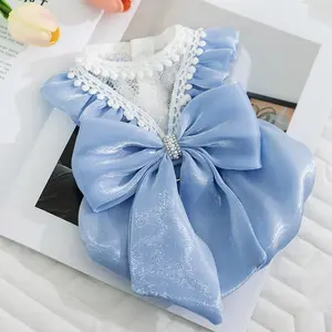 Pet Clothes Dog Cat Mesh Princess Dress Bowknot Lady Elegant Gorgeous Breathable Comfortable Summer With Leash Ring D00081
