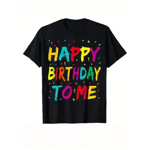 Men's Black Cotton Birthday T-Shirt - Relaxed Fit Crew Neck Tee with Happy Birthday & Name Personalization Space, Confetti Print & Numbered Dots (1-9) - Machine Washable Casual Party Outfit Gift for Year-Round Wear