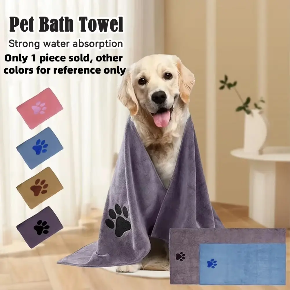 Super Soft Absorbent Pet Bath Towel Supplies, 35x75cm/50x100cm Microfiber, Embroidered Paws Design, Cute, Suitable for Dogs, Cats, Kitten and Kitty, Care Essentials