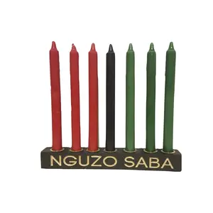 Gold-Finish Kinara Candle Holder with Nguzo Saba & 7 Mishumaa Saba Kwanzaa Candles