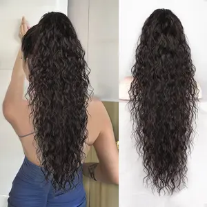 QGZ 26 inch Claw Clip Ponytail Extensions for Women Long Dark Brown Curly Wavy Ponytail Extension Fluffy Synthetic Hairpiece for Daily Party Use