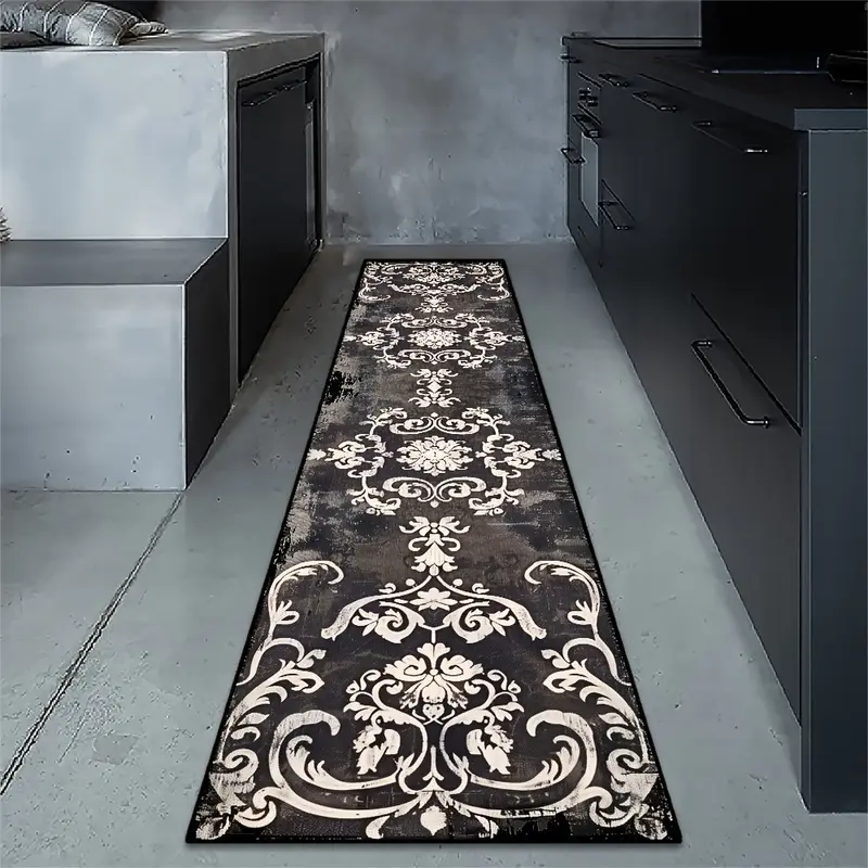 Golden Diamond Velvet 1pc, Exquisite Silvery Gray Non-Shedding Print Pattern Hotel Welcome Carpet, Light Luxury Style Coffee Shop Corridor Fashionable Anti-Slip Runner Rug, Conference Room Soft and Comfortable Golden Diamond Velvet Long Mat