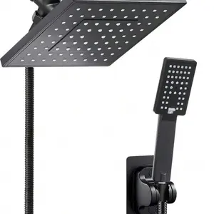 1 Set Shower Combo, 8-Inch High Pressure Square Rain Shower Head With 3 Spray Modes, Handheld Shower Head, Includes 59-Inch Extra Long Hose, 3-Way Diverter, Shower Head Bracket, G1/2 Universal Top Shower Head, Easy Installation Bathroom Bathroom A