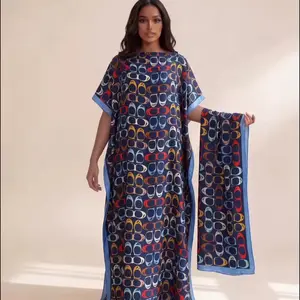 Muslim Dress Lady Party European Clothes American Clothing Abaya Dubai Maxi African Design Loose Print Robe Gowns Women's 2-Piece Colorblock Print Scarf and Poncho Set - Soft Fabric Wrap, Women's Clothes, Fashion Clothes, Poncho Shawls, Color-Coordinated