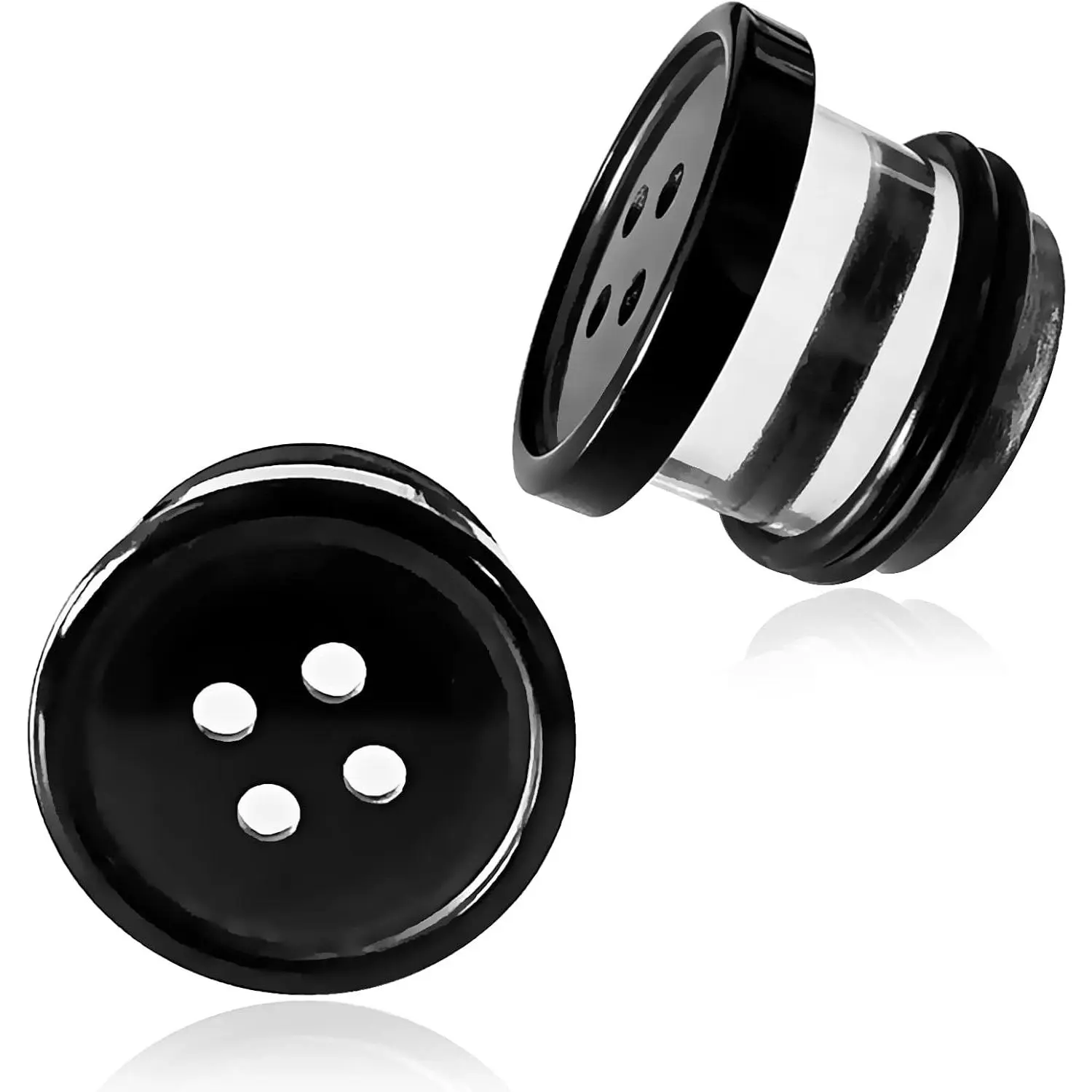 2 count  Plug Gauges for Ears Women Men Black White Button Plug Earrings, Single Flared Saddle Stretching Gauge Tunnels Expanders, Four Hole Button Piercing Plugs with Rubber O-Rings 8G to 1 Inch