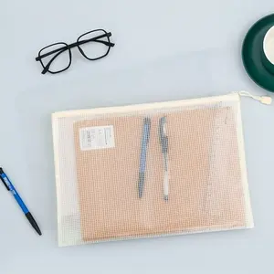A4 File Bag Macaron Grid Bag, Waterproof Storage Bag, Plastic Exam Paper Bag, Zipper Document Bag, Classification Bag