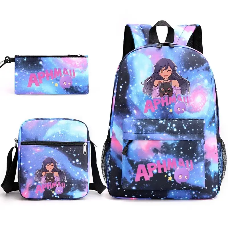 Aphmau Backpack School Bag Pencil Case Shoulder Bag Three Piece Set Fashion Game Cartoon Aphmau Aaron Print Children SchoolBag