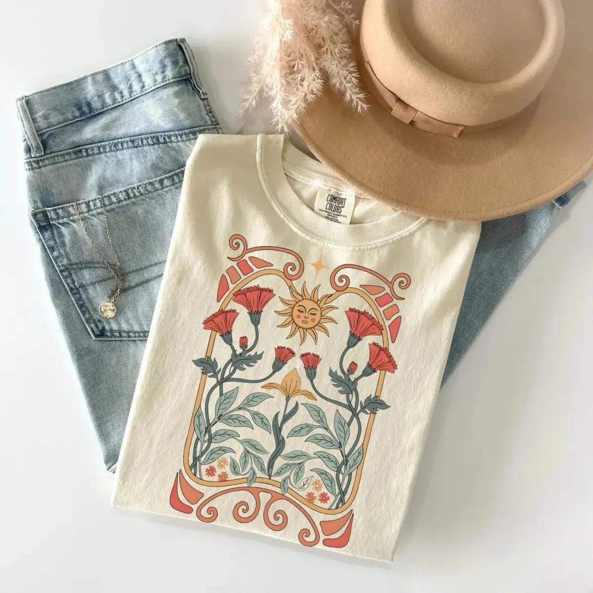 Comfort Colors Boho Wildflowers T-Shirt, Art Nouveau Floral Tee, Mystical Nature Shirt, Boho Flowers Graphic Top, Art Deco Aesthetic Tee – KEVIN HOUSTO SHOP